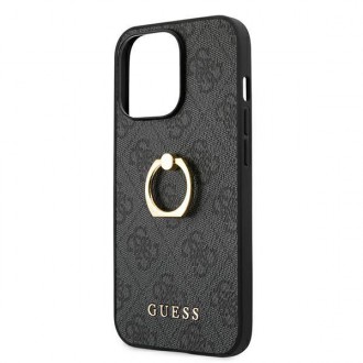 Guess GUHCP13L4GMRGR iPhone 13 Pro / 13 6,1&quot; šedý/šedý pevný obal 4G s kroužkovým stojánkem