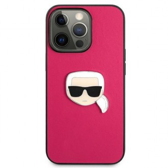 Karl Lagerfeld KLHCP13XPKMP iPhone 13 Pro Max 6,7" różowy/pink hardcase Leather Ikonik Karl`s Head Metal