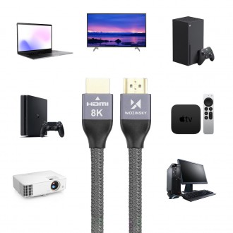 Wozinsky kabel HDMI 2.1 8K 60 Hz 48 Gbps / 4K 120 Hz / 2K 144 Hz 3 m stříbrný (WHDMI-30)