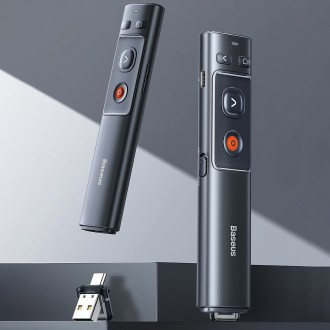 Dálkové ovládání laserového ukazovátka Baseus Orange Dot pro prezentaci na PC s vestavěnou baterií v šedé barvě (WKCD000013)