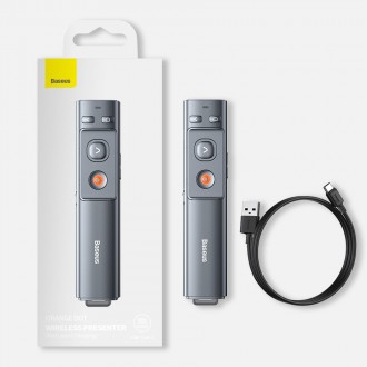Dálkové ovládání laserového ukazovátka Baseus Orange Dot pro prezentaci na PC s vestavěnou baterií v šedé barvě (WKCD000013)