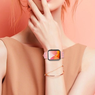 Kingxbar Crystal Fabric Band Strap Watch Bracelet 6 / SE / 5/4/3/2 (40mm / 38mm) Silicone Strap Crystal Band Pink