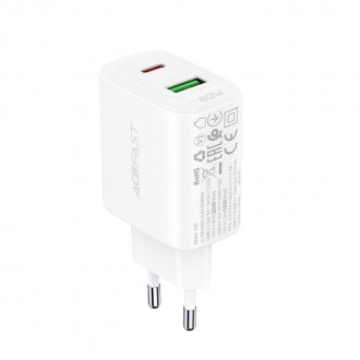 Acefast wall charger USB Type C / USB 20W, PPS, PD, QC 3.0, AFC, FCP white (A25 white)