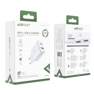 Acefast wall charger USB Type C / USB 20W, PPS, PD, QC 3.0, AFC, FCP white (A25 white)