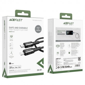 Acefast cable MFI USB Type C - Lightning 1,8m, 30W, 3A black (C4-01 C Black)