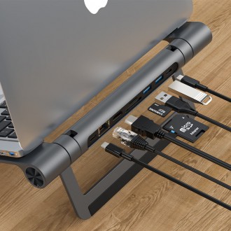 Acefast HUB multifunctional USB Type C laptop stand - 2x USB 3.2 Gen 1 (3.0, 3.1 Gen 1) / TF, SD / HDMI 4K @ 60Hz / RJ45 1Gbps / PD 3.0 100W (20V / 5A