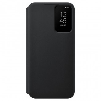 Antibakteriální pouzdro Samsung Smart Clear View Standing Cover s chytrým flipem pro Samsung Galaxy S22 černý (EF-ZS901CBEGEE)