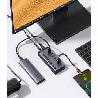 Ugreen multifunctional HUB 7in1 USB Type C - 7x USB Type A 3.0 PD DC 12V gray (CM481)