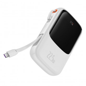 Powerbanka Baseus Qpow 10000mAh vestavěný kabel USB Type-C 22,5W Quick Charge SCP AFC FCP bílá (PPQD020102)