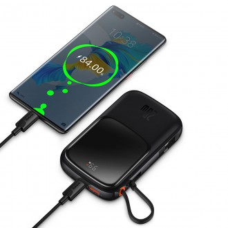 Powerbanka Baseus Qpow 10000mAh vestavěný kabel USB Type-C 22,5W Quick Charge SCP AFC FCP bílá (PPQD020102)