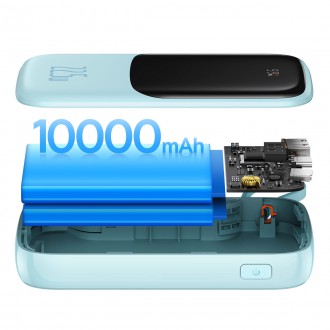Powerbanka Baseus Qpow 10000mAh vestavěný kabel USB Type-C 22,5W Quick Charge SCP AFC FCP modrý (PPQD020103)