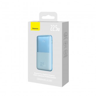 Powerbanka Baseus Bipow Pro 10000mAh 22,5W + USB kabel 3A 0,3m modrý (PPBD040003)
