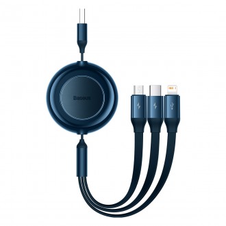 Baseus Bright Mirror 2 kabel 3v1 kabel USB Typ A - micro USB + Lightning + USB Typ C 3,5A 1,1 m modrý (CAMJ010003)