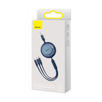 Baseus Bright Mirror 2 kabel 3v1 kabel USB Typ A - micro USB + Lightning + USB Typ C 3,5A 1,1 m modrý (CAMJ010003)