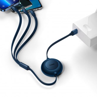 Baseus Bright Mirror 2 kabel 3v1 kabel USB Typ A - micro USB + Lightning + USB Typ C 3,5A 1,1 m modrý (CAMJ010003)