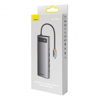 Baseus Metal Gleam multifunkční HUB USB Type C 12in1 HDMI / DP / USB Type C / minijack 3,5 mm / RJ45 / SD (WKWG020213)