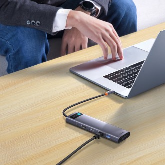 Baseus Metal Gleam multifunkční HUB USB Type C 12in1 HDMI / DP / USB Type C / minijack 3,5 mm / RJ45 / SD (WKWG020213)