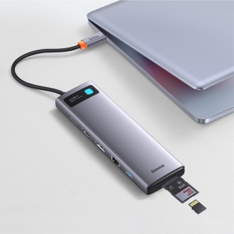 Baseus Metal Gleam multifunkční HUB USB Type C 12in1 HDMI / DP / USB Type C / minijack 3,5 mm / RJ45 / SD (WKWG020213)