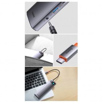 Baseus Metal Gleam multifunkční HUB USB Type C 12in1 HDMI / DP / USB Type C / minijack 3,5 mm / RJ45 / SD (WKWG020213)