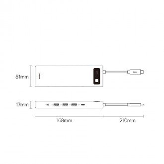 Baseus Metal Gleam multifunkční HUB USB Type C 12in1 HDMI / DP / USB Type C / minijack 3,5 mm / RJ45 / SD (WKWG020213)