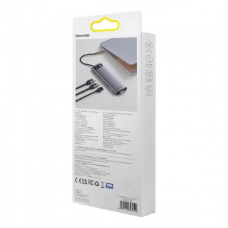 Baseus Metal Gleam multifunkční HUB USB Type C 12in1 HDMI / DP / USB Type C / minijack 3,5 mm / RJ45 / SD (WKWG020213)