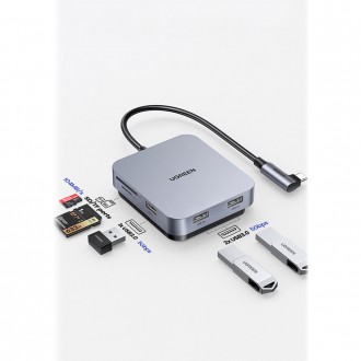 Ugreen HUB for iMac USB Type C - 3 x USB Type A 3.1 Gen 1 + SD / TF gray (CM521 60377)