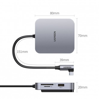 Ugreen HUB for iMac USB Type C - 3 x USB Type A 3.1 Gen 1 + SD / TF gray (CM521 60377)