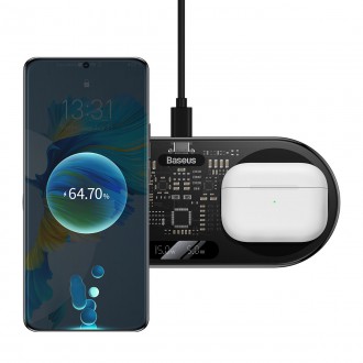 [RETURNED ITEM] Baseus Digital LED Display dual wireless charger with digital display 20W black (WXSX010101)