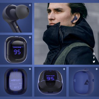 Bezdrátová sluchátka do uší Acefast TWS Bluetooth modrá (T6 safírově modrá)