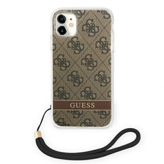 Guess GUOHCN61H4STW iPhone 11 hnědé/hnědé pevné pouzdro 4G Print Strap