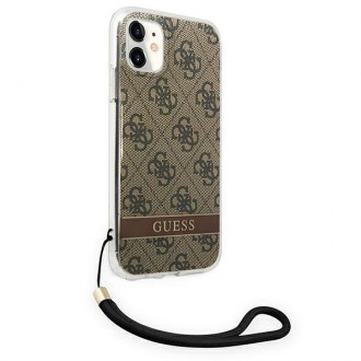 Guess GUOHCN61H4STW iPhone 11 hnědé/hnědé pevné pouzdro 4G Print Strap