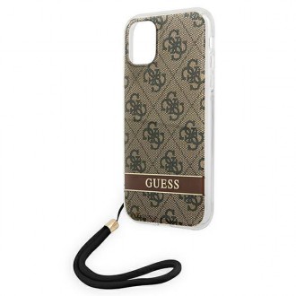 Guess GUOHCN61H4STW iPhone 11 hnědé/hnědé pevné pouzdro 4G Print Strap