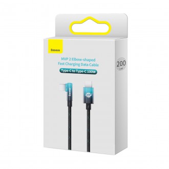 Baseus MVP úhlový kabel Napájecí kabel s boční zástrčkou USB Typ C / USB Typ C 2m 100W 5A modrý (CAVP000721)