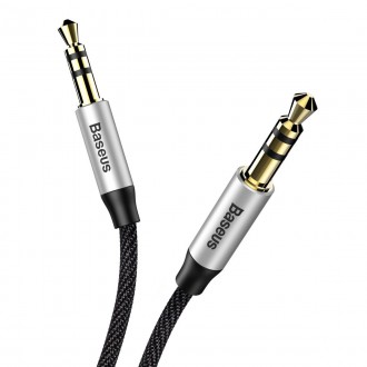 Stereo audio kabel Baseus Yiven M30 AUX 3,5 mm samec mini jack 1,5 m stříbrno-černý (CAM30-CS1)