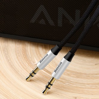 Stereo audio kabel Baseus Yiven M30 AUX 3,5 mm samec mini jack 1,5 m stříbrno-černý (CAM30-CS1)