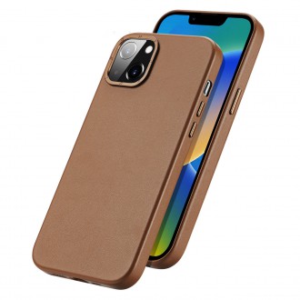 Dux Ducis Grit Leather Case for iPhone 14 Elegant Faux Leather Cover (MagSafe Compatible) Brown