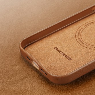 Dux Ducis Grit Leather Case for iPhone 14 Elegant Faux Leather Cover (MagSafe Compatible) Brown