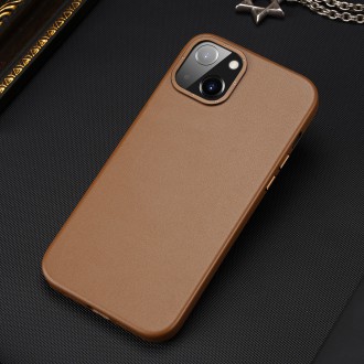 Dux Ducis Grit Leather Case for iPhone 14 Elegant Faux Leather Cover (MagSafe Compatible) Brown