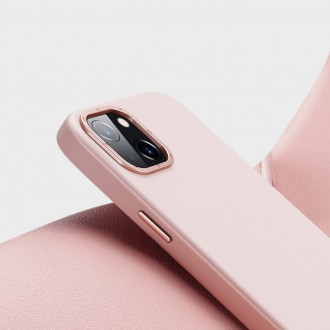 Dux Ducis Grit Leather Case for iPhone 14 Plus Elegant Faux Leather Cover (MagSafe Compatible) Pink