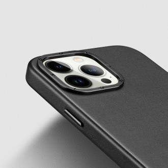 Dux Ducis Grit Leather Case for iPhone 14 Pro Elegant Faux Leather Cover (MagSafe Compatible) Black
