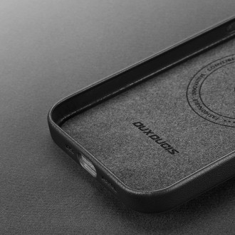 Dux Ducis Grit Leather Case for iPhone 14 Pro Elegant Faux Leather Cover (MagSafe Compatible) Black