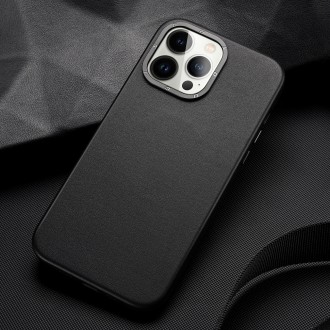 Dux Ducis Grit Leather Case for iPhone 14 Pro Elegant Faux Leather Cover (MagSafe Compatible) Black