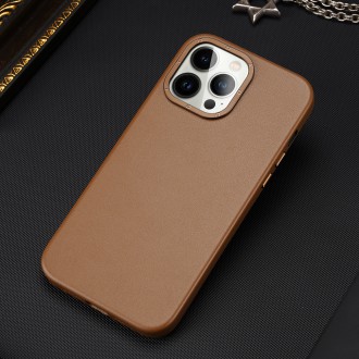 Dux Ducis Grit Leather Case for iPhone 14 Pro Elegant Faux Leather Cover (MagSafe Compatible) Brown