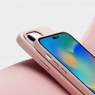 Dux Ducis Grit Leather Case for iPhone 14 Pro Max Elegant Faux Leather Cover (MagSafe Compatible) Pink