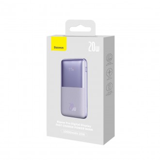 Baseus Bipow Pro Power Bank 10000mAh 20W fialová s kabelem USB typu A – USB typu C 3A 0,3 m (PPBD040205)