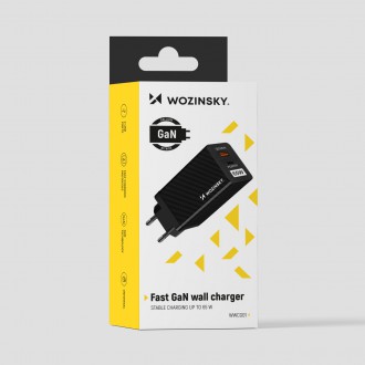 [RETURNED ITEM] Wozinsky 65W GaN charger with USB ports, USB C supports QC 3.0 PD black (WWCG01)