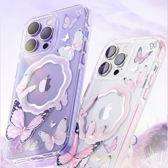 Magnetické pouzdro Kingxbar Butterfly Series pro iPhone 14 Plus MagSafe pouzdro s motýlky fialové