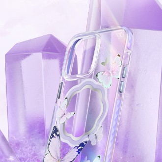 Magnetické pouzdro Kingxbar Butterfly Series pro iPhone 14 Pro Max MagSafe pouzdro s motýlky růžové