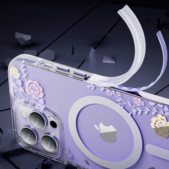 Magnetické pouzdro Kingxbar Flora Series pro iPhone 14 Pro MagSafe zdobené potiskem květů růže