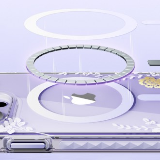 Magnetické pouzdro Kingxbar Flora Series pro iPhone 14 Pro MagSafe zdobené potiskem květů růže